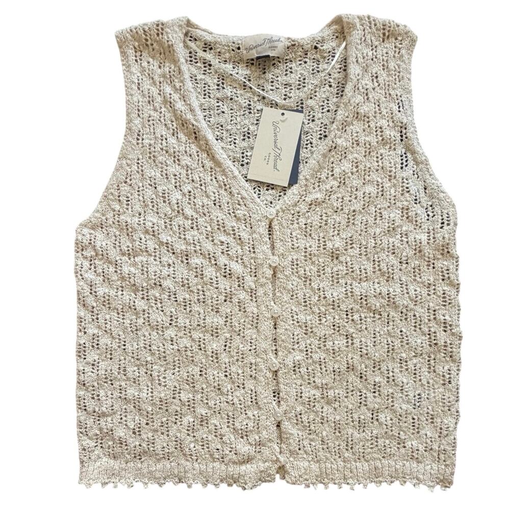 Universal Thread Cream Open Knit V-Neck Button Down Sweater Vest Size XS NWT